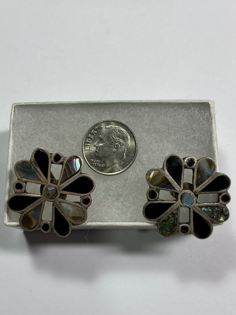 Vintage Sterling Silver TAXCO Los Ballesteros Abalone Inlay Screw Back Earrings - Picture 2 of 6